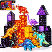 Dinosaur Toys Magnetic Tiles, 5 Movable Lava Dinosaur Toys for Kids 3-5 5-7 | 3 4 5 Year Old Boy Birthday Gift for Dinosaurs Lovers, STEM Educational Magnetic Blocks for Girls Boys Toy Age 4-6 6-8