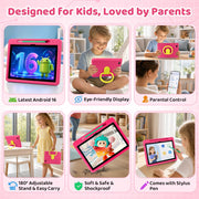 Android 16 Kids Tablet HD 10 Inch with Stylus & Case, 24GB RAM 64GB ROM 1TB