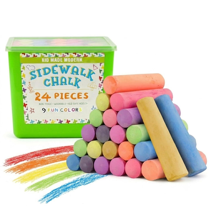 Kid Made Modern Non Toxic Sidewalk Chalk Bucket (24 Count) - Washable Colored Chalk Bulk Set for Kids and Toddlers Outdoor Games