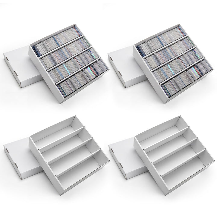 RLAVBL 4 Pack Trading Card Storage Box, 3600 Count Cardboard Card Boxes | 64 Dividers for Sports, MTG, TCG, Toploader, 4 Row