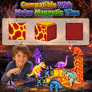 Dinosaur Toys Magnetic Tiles, 5 Movable Lava Dinosaur Toys for Kids 3-5 5-7 | 3 4 5 Year Old Boy Birthday Gift for Dinosaurs Lovers, STEM Educational Magnetic Blocks for Girls Boys Toy Age 4-6 6-8