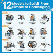 Sillbird 12-in-1 Solar Robot Building Kit STEM Gift for Boys Ages 8-13 | Powered by the Sun, Engineering Skills, DIY Educational Kit, Birthday Presents for Kids, Buildable Learning Set, 190 Pieces