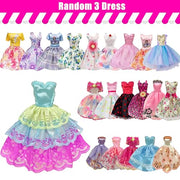 30 Pieces Doll Clothes and Accessories for 11.5 Inch Girl Dolls Including Random 5 Tops, 5 Pants, Random 3 Dresses, Random 3 Fashionable Dresses, Random 2 Swimwear, 6 Pairs of Shoes, 1 Bag, 5 Hangers