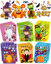 42 Sheets Halloween Party Favors Stickers for Kids, Halloween Crafts Treats | Make Your Own Face Stickers, Non Candy Halloween Goodie Bag Stuffers, Halloween Toys Gifts Activities Prizes for Kids Party