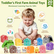 Learning Toys for 1,2,3 Year Old Toddlers, 20Pcs Farm Animals Toys Montessori Counting, Matching & Sorting Fine Motor Games, Christmas Birthday Easter Gift for Baby Boys Girls Age 12-18 Months