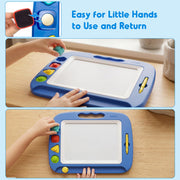 SGILE Magnetic Drawing Board for Kids, Toddler Doodle Toys, Large 16 × 13" | Etch & Sketch Pad with 4 Magnet Stamps, Girls & Boys' Birthday Gift,1-4 Year Old, Learning & Educational, Writing Play, Blue