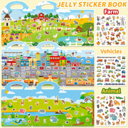 6 Sets Reusable Sticker Book for Toddlers 3-6, Jelly Stickers Book for Kids, Travel Sticker Activity Toys for Childs 3 4 5 6 Years Girls & Boys Best Gifts
