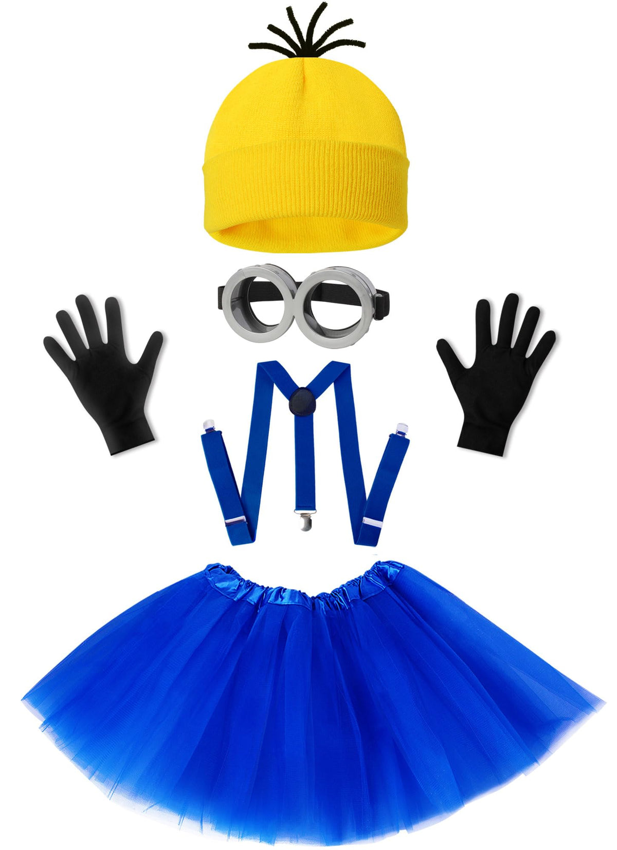 WISHTEN 5 PCS Halloween Costumes for Kids Girls,Halloween Cosplay Dress up | Halloween Costume Accessories for Girls, Goggles/Beanie/Blue Tutu Skirt/Suspenders/ Gloves,Family Themed Parties,Role Play