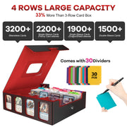 Gomyrod 4 Row 3200+ Trading Card Storage with Commander Display [US Patent] | MTG Card Storage with 30 Dividers, 8 Supporter, Bulk Card Storage Compatible for Magic TCG Sports Cards (Black & Red)