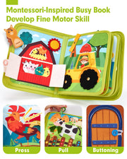 hahaland Busy Book for Toddlers 1-3 - Montessori Toys 1 Year Old Busy Board | 1 Year Old Boy Gifts Educational Quiet Activity Books 10 Pages, Toddler Christmas Stocking Stuffers One Year Old Travel Toys