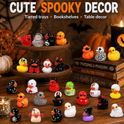 DULEFUN 61Pcs Halloween Mini Resin Duck Figures Halloween Party Favors Gift | Cute Small Little Duckies Statues Bulk Set for Office Desk Tiered Tray Decor Halloween Party Supplies Decoration