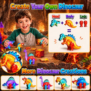 Dinosaur Toys Magnetic Tiles, 5 Movable Lava Dinosaur Toys for Kids 3-5 5-7 | 3 4 5 Year Old Boy Birthday Gift for Dinosaurs Lovers, STEM Educational Magnetic Blocks for Girls Boys Toy Age 4-6 6-8